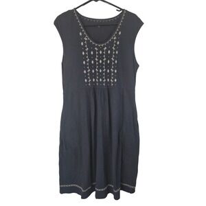 Garnet Hill Organic Cotton Tank Dress L Womens Embroidered Cottage Core